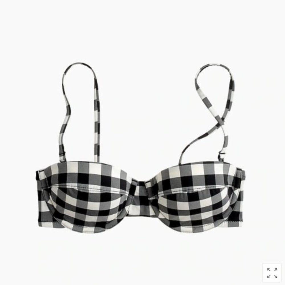 J. Crew Black and White Gingham Bandeau Bikini Top